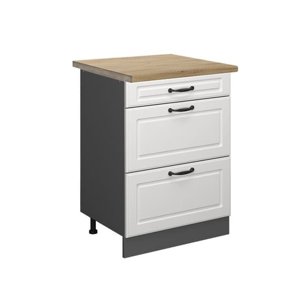 Köksmöbel R-Line, 60cm med lådor, PT Ek, Vit lantlig, Antracit, Vicco