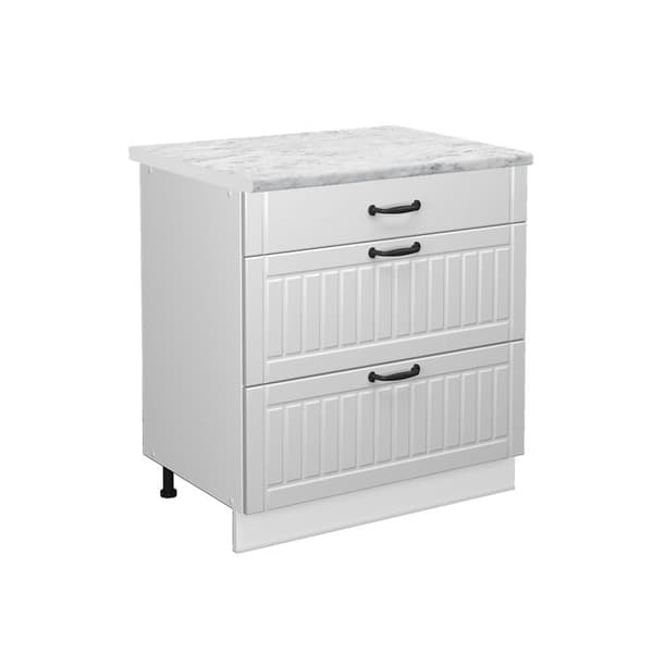 Köksskåp Fame-Line, 80 cm med 3 lådor, PT Marmor, Vit lantlig, Vit, Vicco