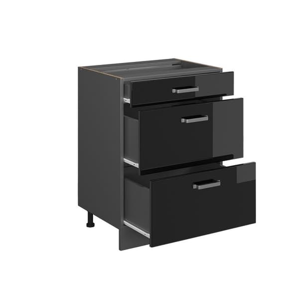 Köksmöbel R-Line, 60 cm med lådor, PT Antracit, Svart hög glans, Antracit, Vicco
