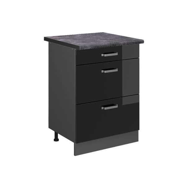 Köksmöbel R-Line, 60 cm med lådor, PT Antracit, Svart hög glans, Antracit, Vicco