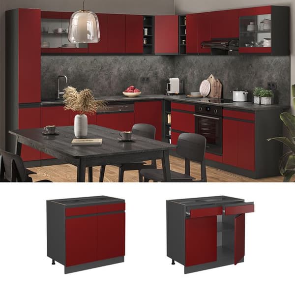 Köksmöbel R-Line, 80cm, PT Ek, Röd, Antracit, Vicco