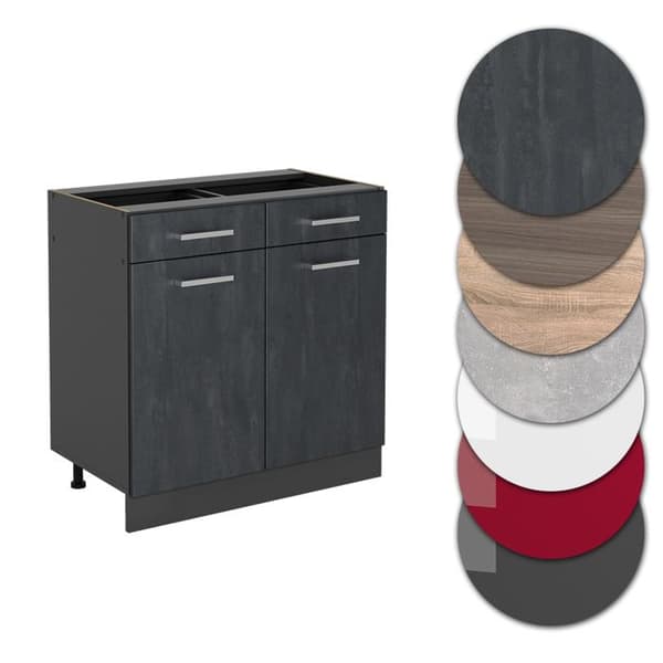 Köksmöbel R-Line, 80 cm PT Marmor, Svart betong, Antracit, Vicco