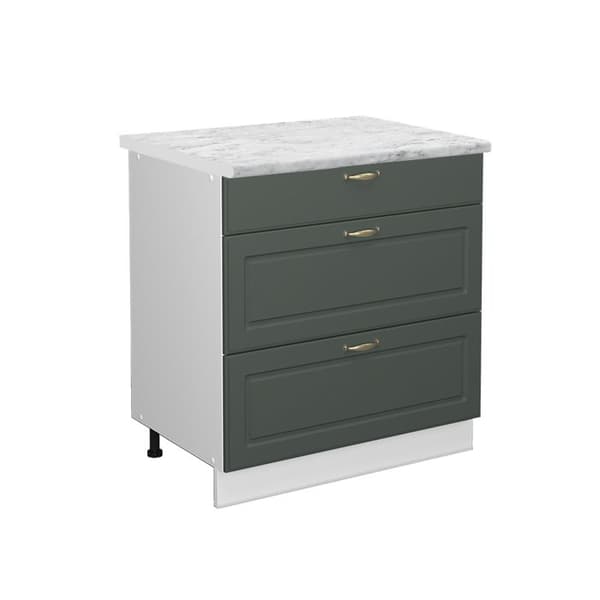 Meubel kök Fame-Line, 80 cm med 3 lådor, PT Marmor, Grön Guld Landsbygd, Vit, Vicco