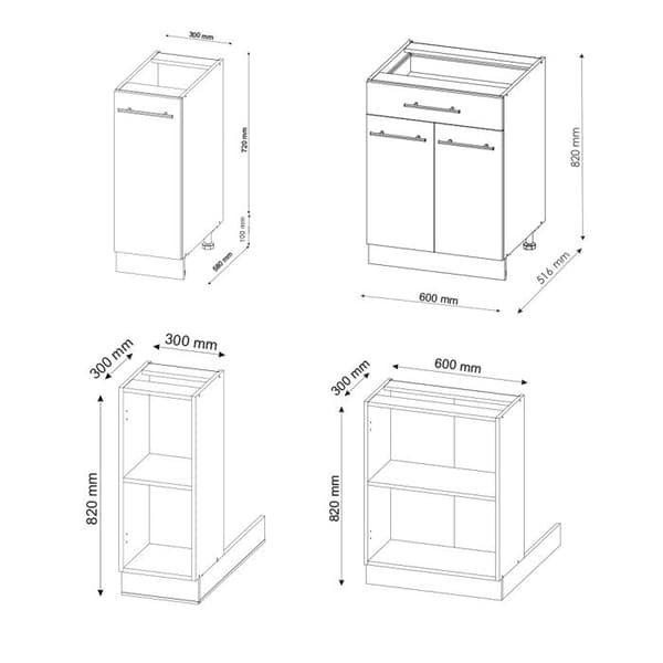 Vicco Fame-Line köksö, blank svart ek/vit, 90 cm med låda, utan bänkskiva