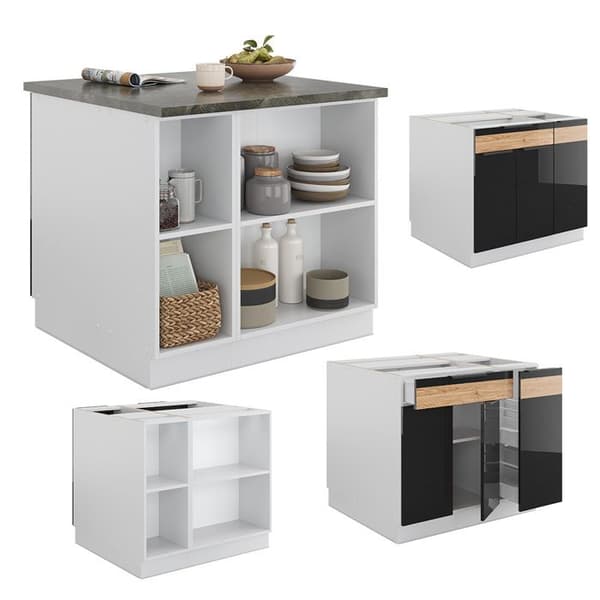 Vicco Fame-Line köksö, blank svart ek/vit, 90 cm med låda, utan bänkskiva