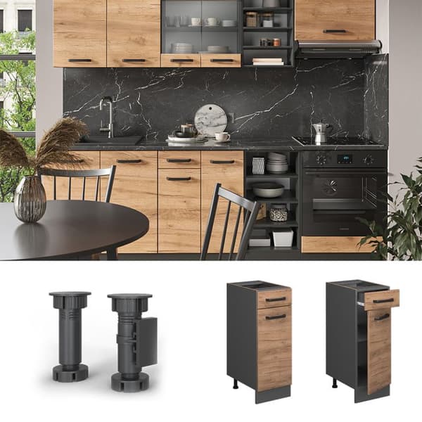 Köksmöbel R-Line, 30 cm, PT Antrasit, Guld ek, Antrasit, Vicco