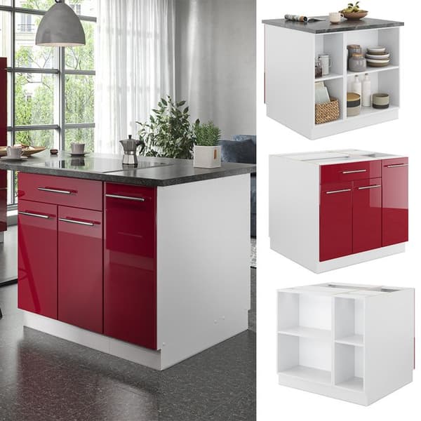 Vicco Fame-Line köksö, Bordeaux högblank/vit, 90 cm med låda, utan bänkskiva