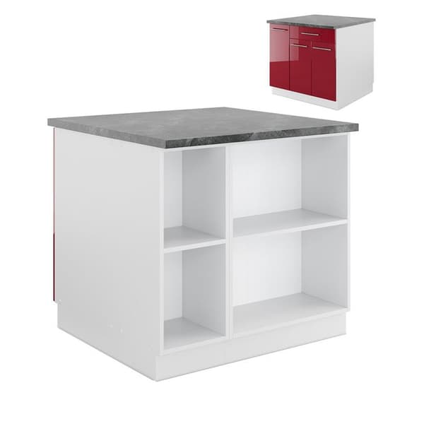 Vicco Fame-Line köksö, Bordeaux högblank/vit, 90 cm med låda, utan bänkskiva