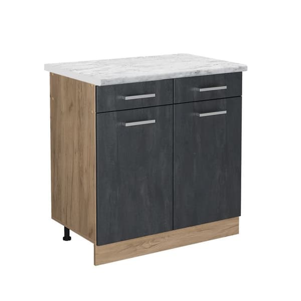 Köksmöbel R-Line, 80cm PT Marmor, Svart betong, Gyllene ek, Vicco