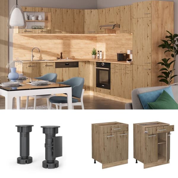 Köksmöbel R-Line, 60cm med låda, PT Antracit, Hantverks ek, Guldstark ek, Vicco
