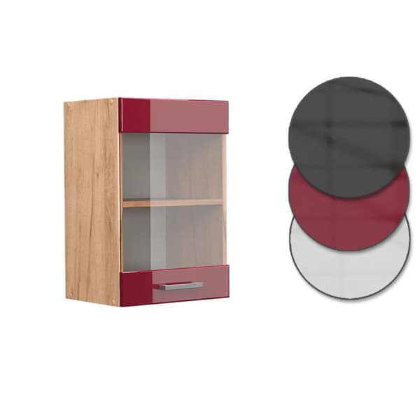 Vicco högglasat köksskåp R-Line, Vinröd Högblank, 40 cm