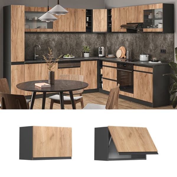 Vicco R-Line köksvägg, guldhållfast ek, 60 cm J-form, platt