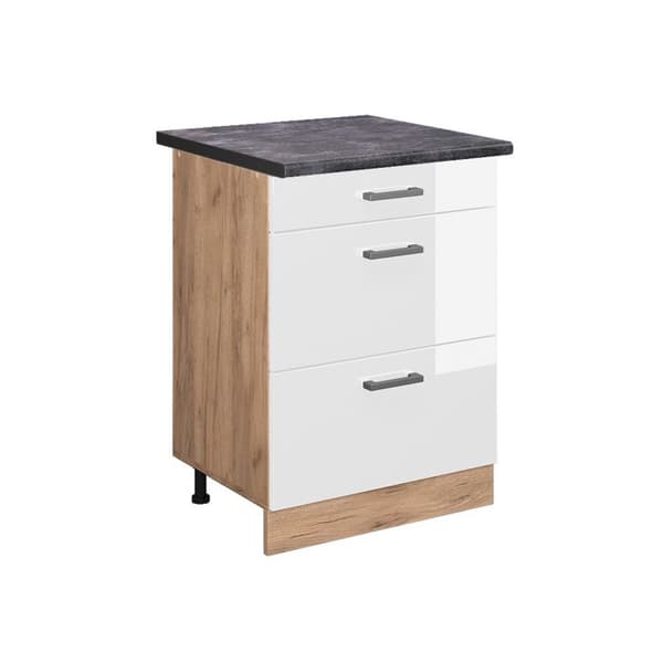 Köksmöbel R-Line, 60cm med lådor, PT Antracit, Vit högglans, Gyldene ek, Vicco