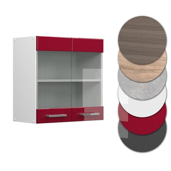 Vicco högglasat köksskåp R-Line, Vinröd Högblank, 60 cm