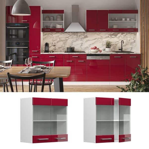 Vicco högglasat köksskåp R-Line, Vinröd Högblank, 60 cm