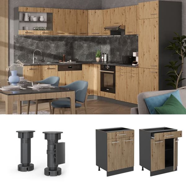 Köksmöbel R-Line, 60cm, PT Marmor, Ek Artisan, Antracit, Vicco