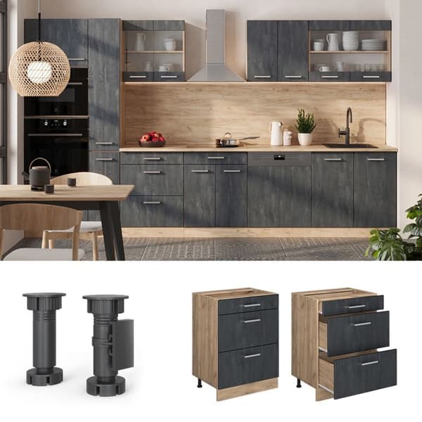 Vicco R-Line köksskåp, Svart betong, 60 cm PA Antracit