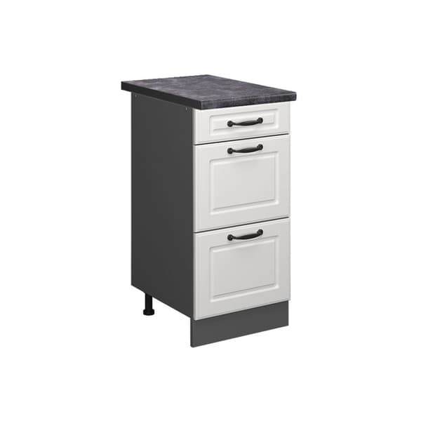 Köksmöbel R-Line, 40 cm med lådor, PT Antracit, Vit landsby, Antracit, Vicco