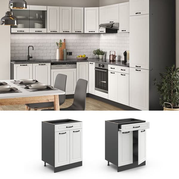 Köksmöbel R-Line, 60cm, PT Ek, Vit lantlig, Antracit, Vicco