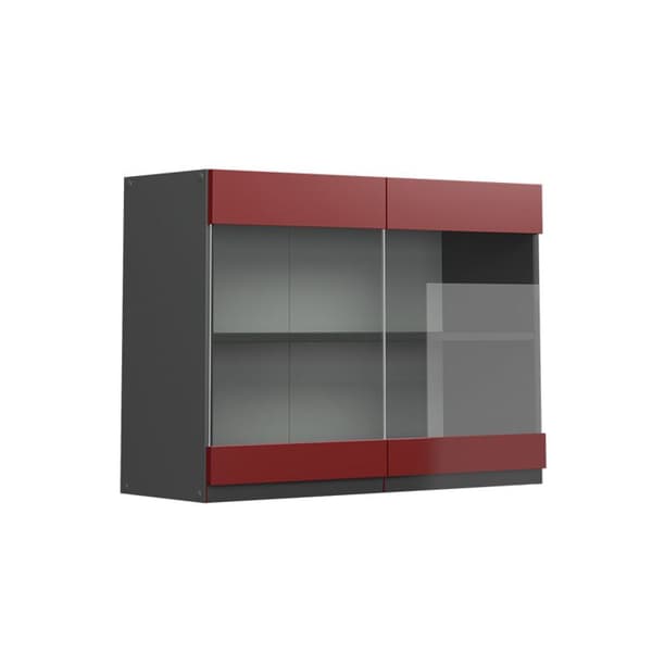 Vicco R-Line högglasat köksskåp, Röd, 80 cm J-Shape
