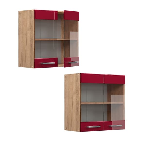 Vicco högglasat köksskåp R-Line, Vinröd Högblank, 60 cm