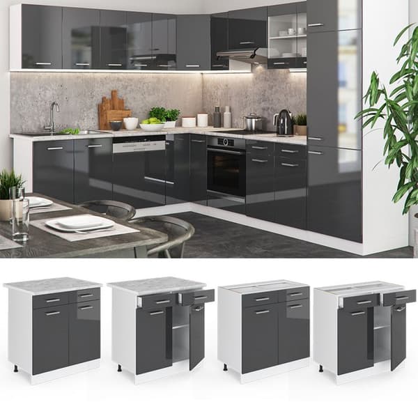 Köksmöbel R-Line, 80cm, PT Antracit, Antracit Hög glans, Vit, Vicco