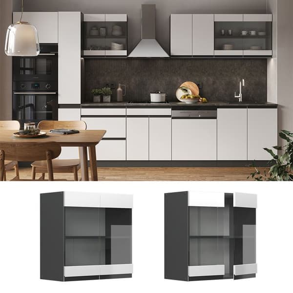 Vicco R-Line högglasat köksskåp, Vit, 60 cm J-Shape