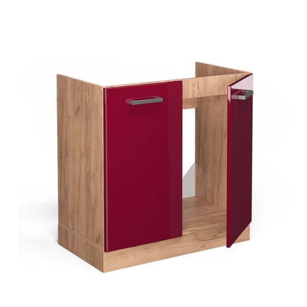 Under-basin cabinet R-Line, 80cm, PT Ek, Bordeaux hög glans, Gyllene ek, Vicco