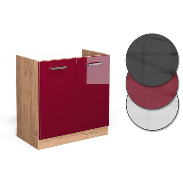 Under-basin cabinet R-Line, 80cm, PT Ek, Bordeaux hög glans, Gyllene ek, Vicco