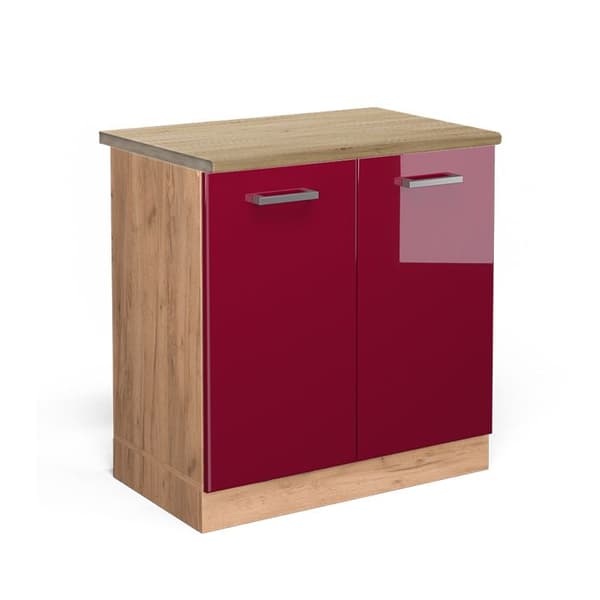 Under-basin cabinet R-Line, 80cm, PT Ek, Bordeaux hög glans, Gyllene ek, Vicco