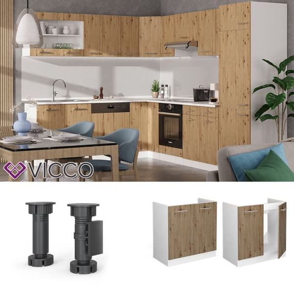 Meubel under vask R-Line, 80 cm, PT Marmor, Håndverks Eik, Hvit, Vicco