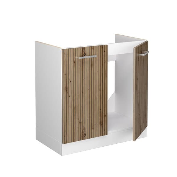 Meubel under vask R-Line, 80 cm, PT Marmor, Håndverks Eik, Hvit, Vicco
