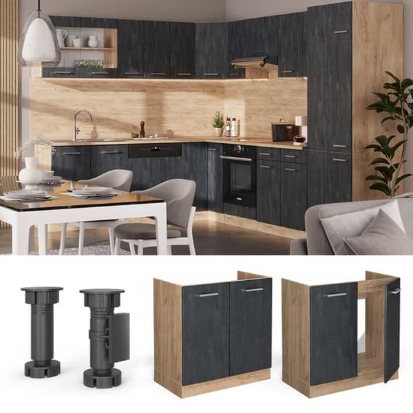 Under-basin cabinet R-Line, 80cm PT Anthracite, Black concrete, Golden oak, Vicco