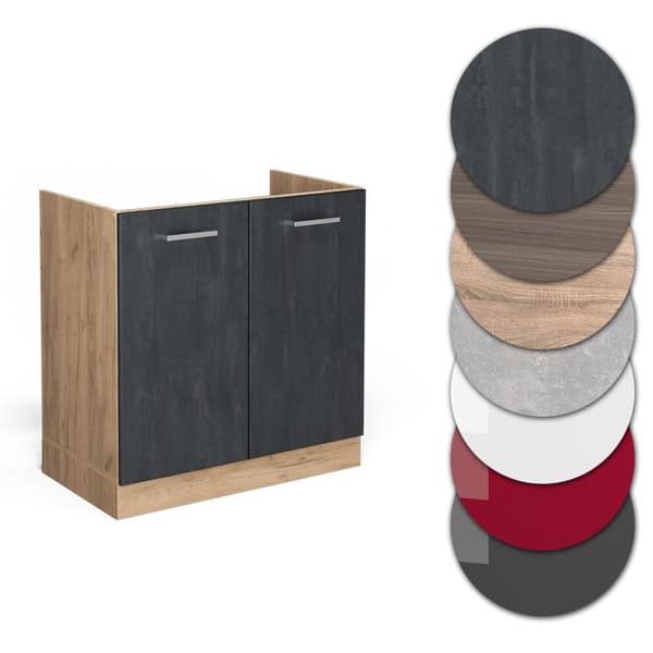 Under-basin cabinet R-Line, 80cm PT Anthracite, Black concrete, Golden oak, Vicco