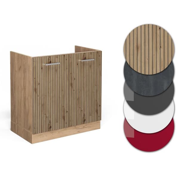 Under sink cabinet R-Line, 80cm PT Marble, Artisan Oak, Golden Strong Oak, Vicco