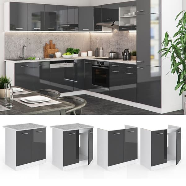 Underskåp R-Line, 80cm, PT Ek, Anthracite Hög glans, Vit, Vicco