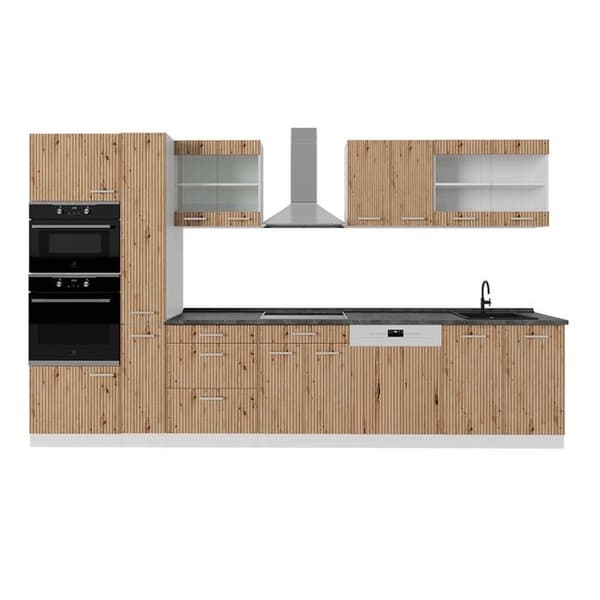 R-Line kökslinje, 350 cm med högskåp, PT Antracit, Artisan ek/vit, Vicco