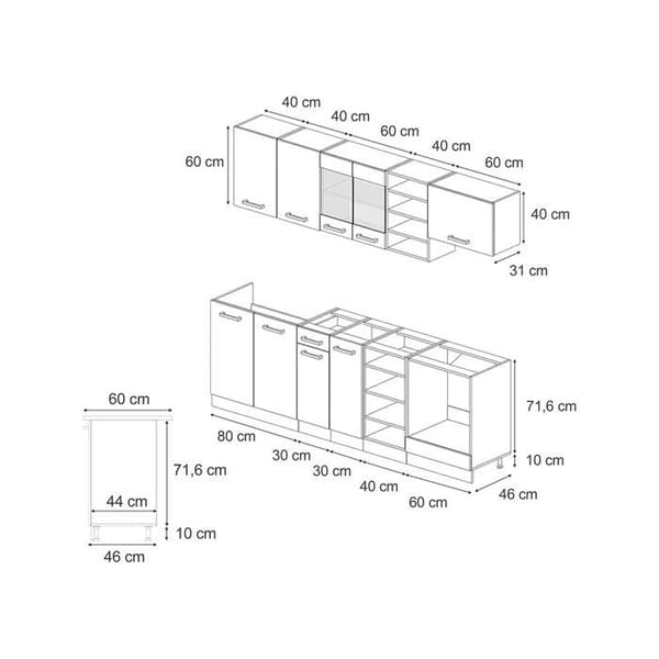 R-Line kök, 240 cm, PT Ek, Hantverk ek/vit, Vicco