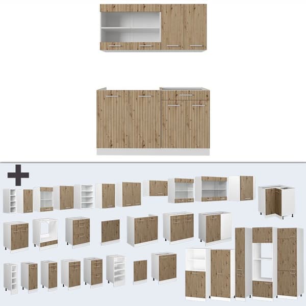 R-Line kök, 140 cm, PT Marble, Artisan ek/vit, Vicco