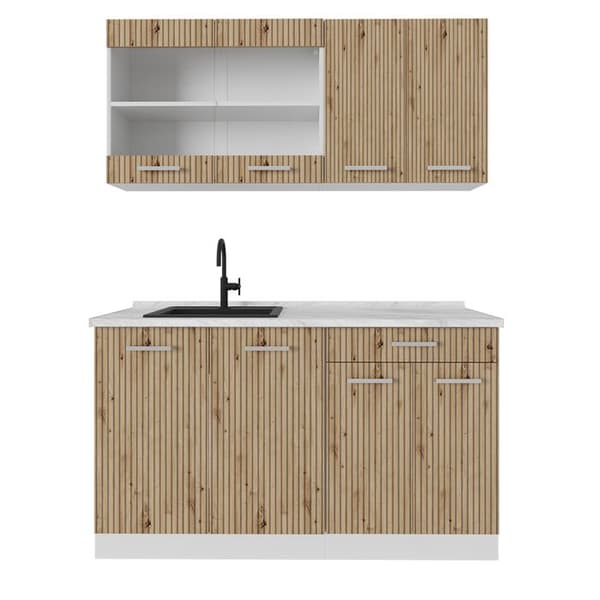 R-Line kök, 140 cm, PT Marble, Artisan ek/vit, Vicco