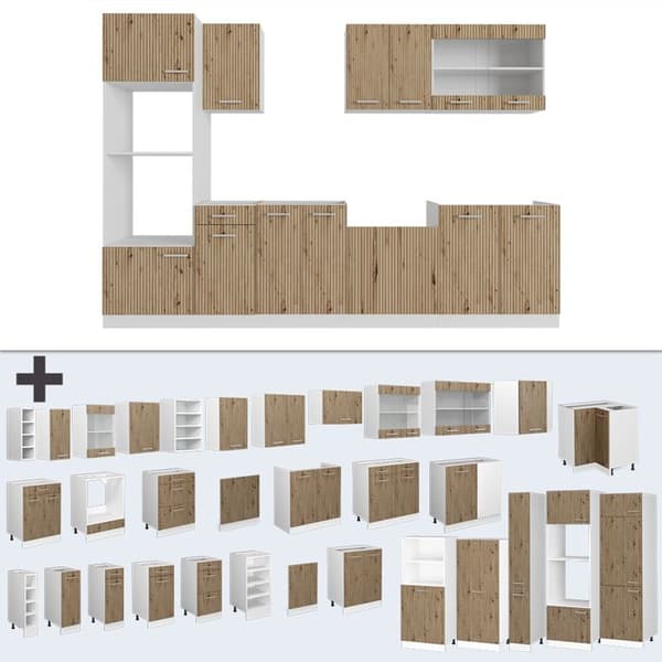R-Line kök, 300 cm med högskåp, PT Antracit, Artisan ek/vit, Vicco