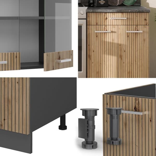 R-Line kök, 200 cm utan bänkskiva, Artisan Ek/Antracit, Vicco