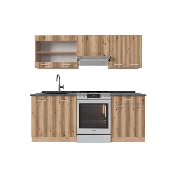 R-Line kök, 200 cm, PT antracit, Artisan Oak/Golden Oak, Vicco