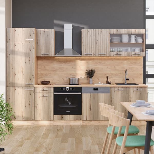 R-Line kök, 300 cm, PT antracit, Artisan Oak/Golden Oak, Vicco