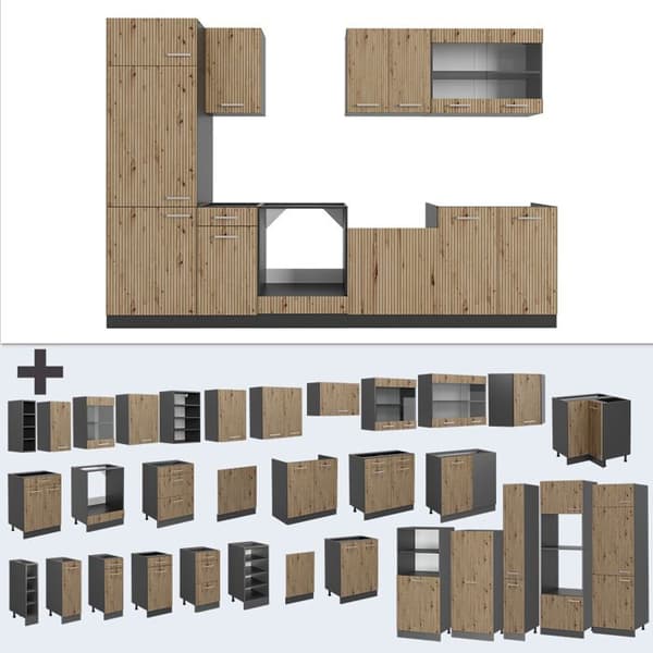 R-Line Kök, 300 cm, PT Antracit, Artisan Ek/Antracit, Vicco