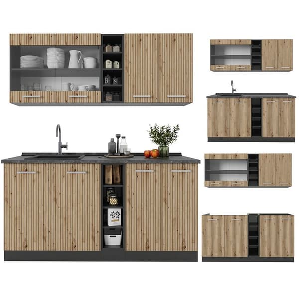R-Line kök, 160 cm utan bänkskiva, Artisan Ek/Antracit, Vicco