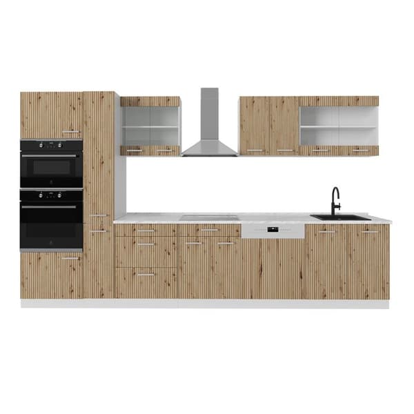 R-Line kök, 350 cm med högskåp, PT Marble, Artisan ek/vit, Vicco