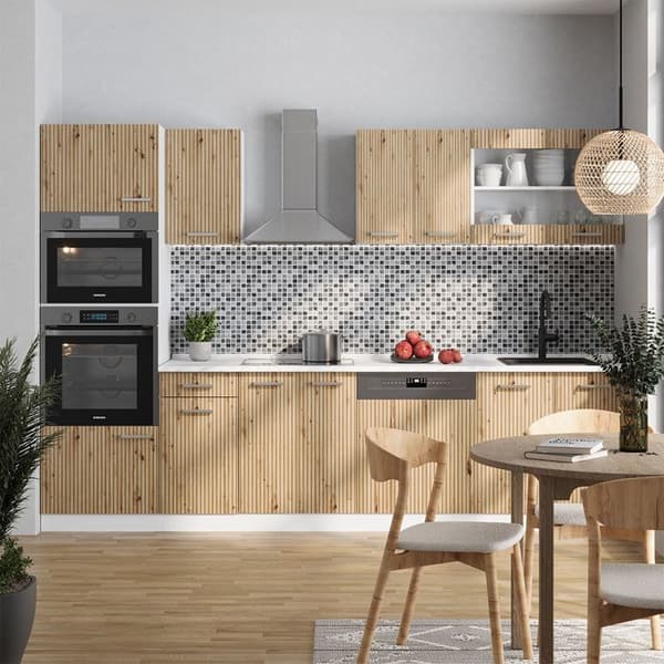 R-Line kök, 300 cm med högskåp, PT Ek, Artisan ek/vit, Vicco