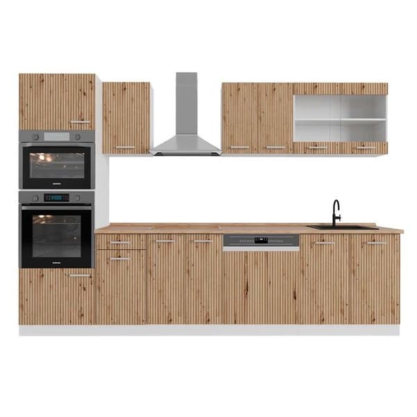 R-Line kök, 300 cm med högskåp, PT Ek, Artisan ek/vit, Vicco