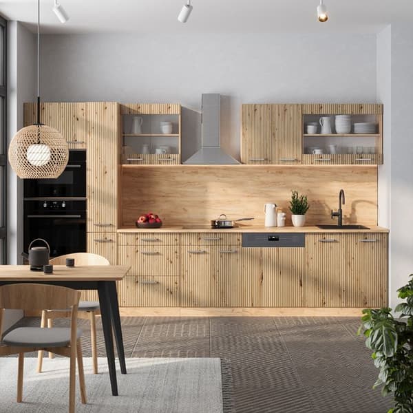 R-Line kök, 350 cm med högskåp, PT Antracit, Artisan Oak/Golden Oak, Vicco